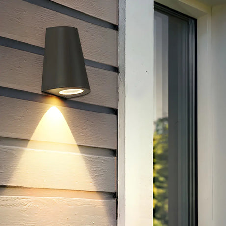 Black Modern Cone Metal Exterior LED Wall Light Image - 1