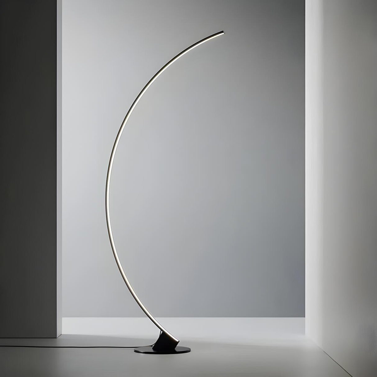 Black Modern Curved Metal Living Room Floor Lamp Image - 12