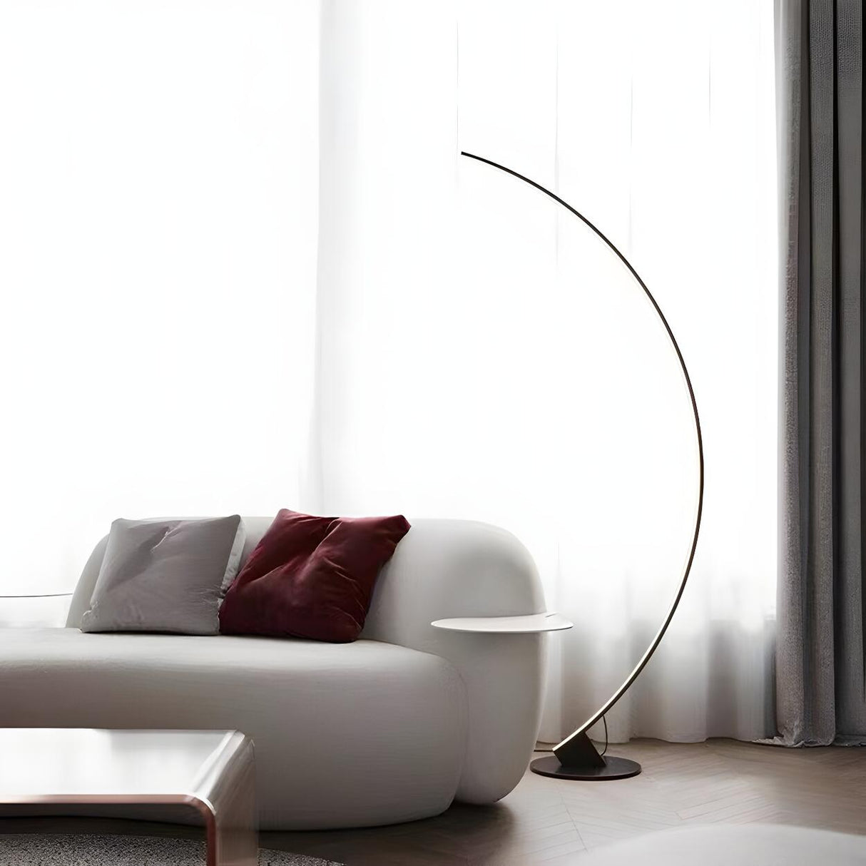 Black Modern Curved Metal Living Room Floor Lamp Image - 14