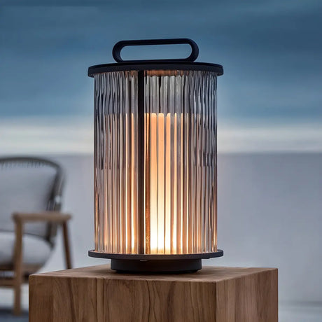 Black Modern Cylindrical Glass Outdoor Decor Table Lamp Image - 1