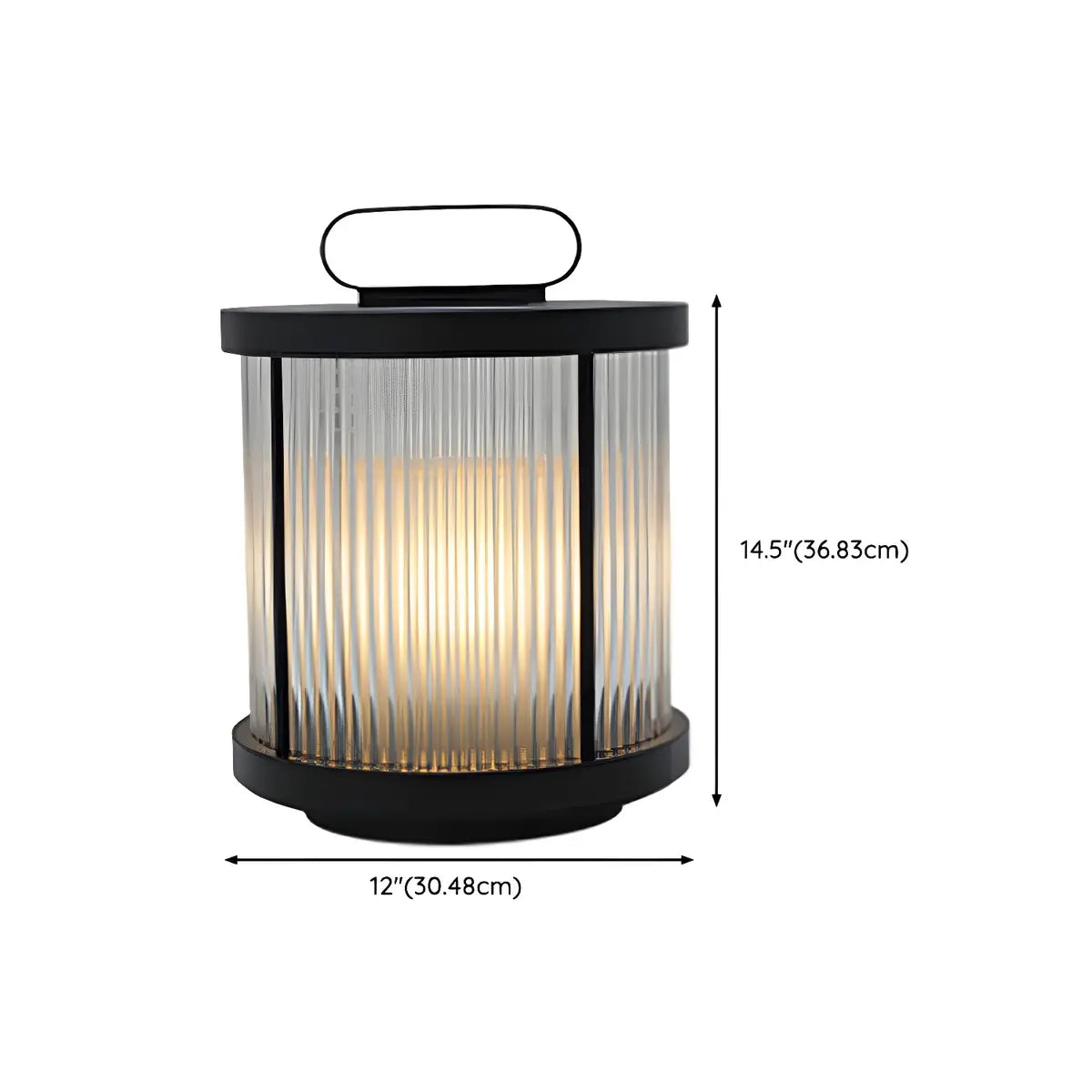 Black Modern Cylindrical Glass Outdoor Decor Table Lamp 