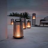 Black Modern Cylindrical Glass Outdoor Decor Table Lamp Image - 2