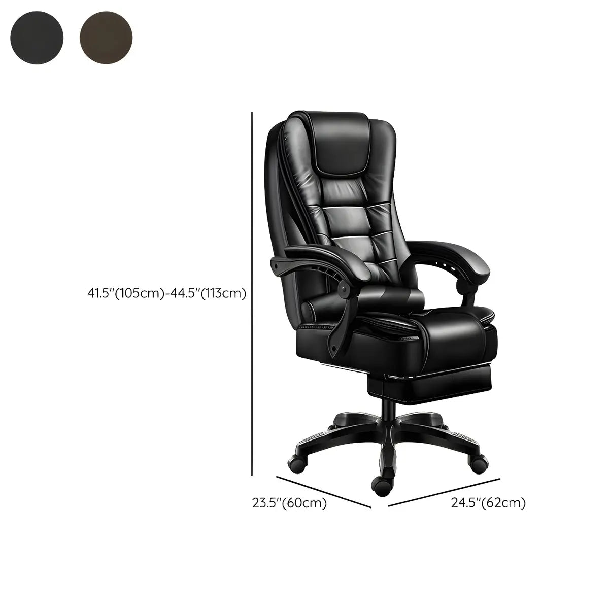 Black Modern Ergonomic Leather Recliner Office Chair 