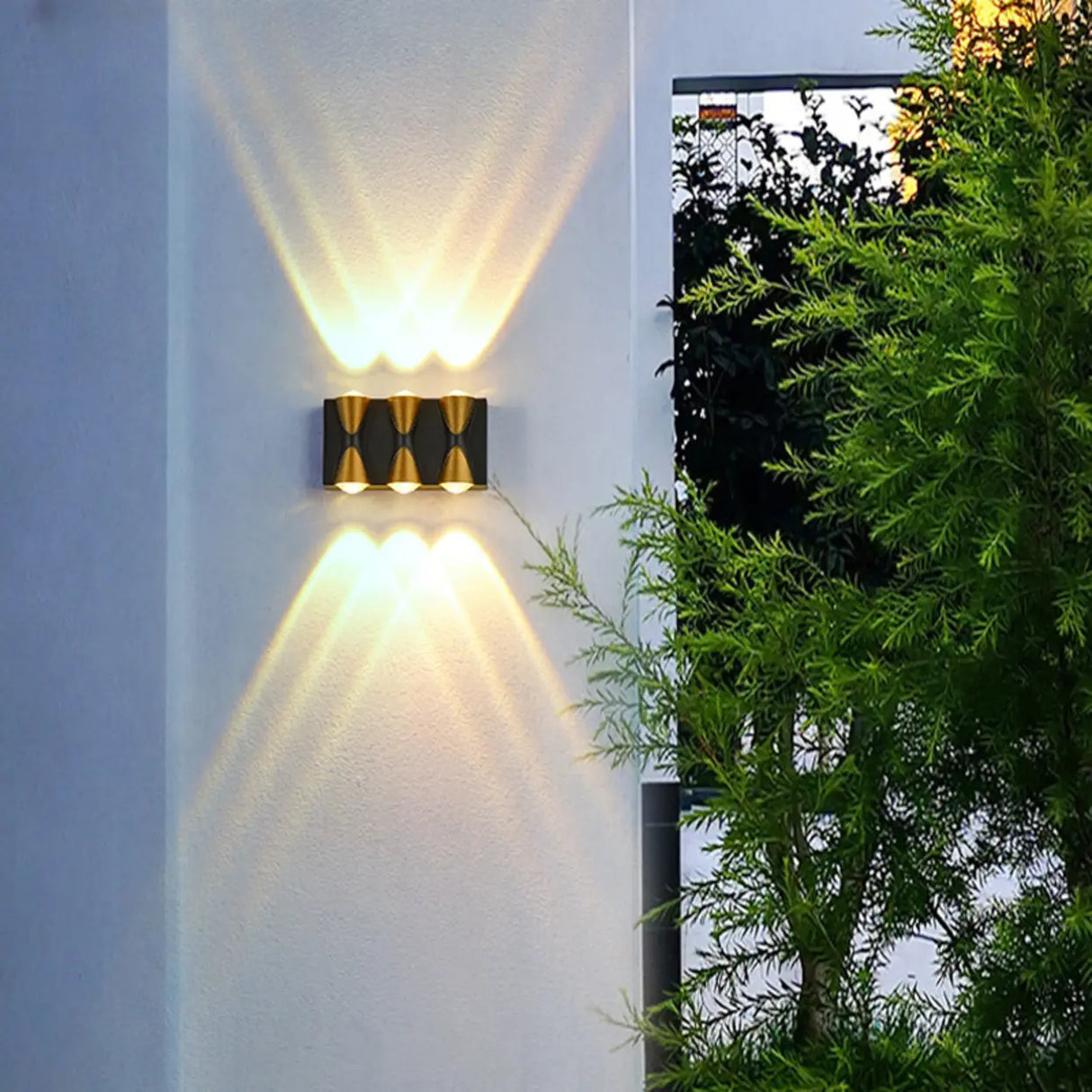 Black Modern Geometric Metal External Up Down Wall Lights Image - 1