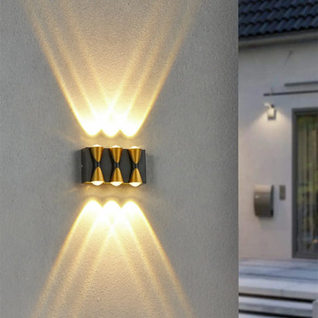 Black Modern Geometric Metal External Up Down Wall Lights Image - 2