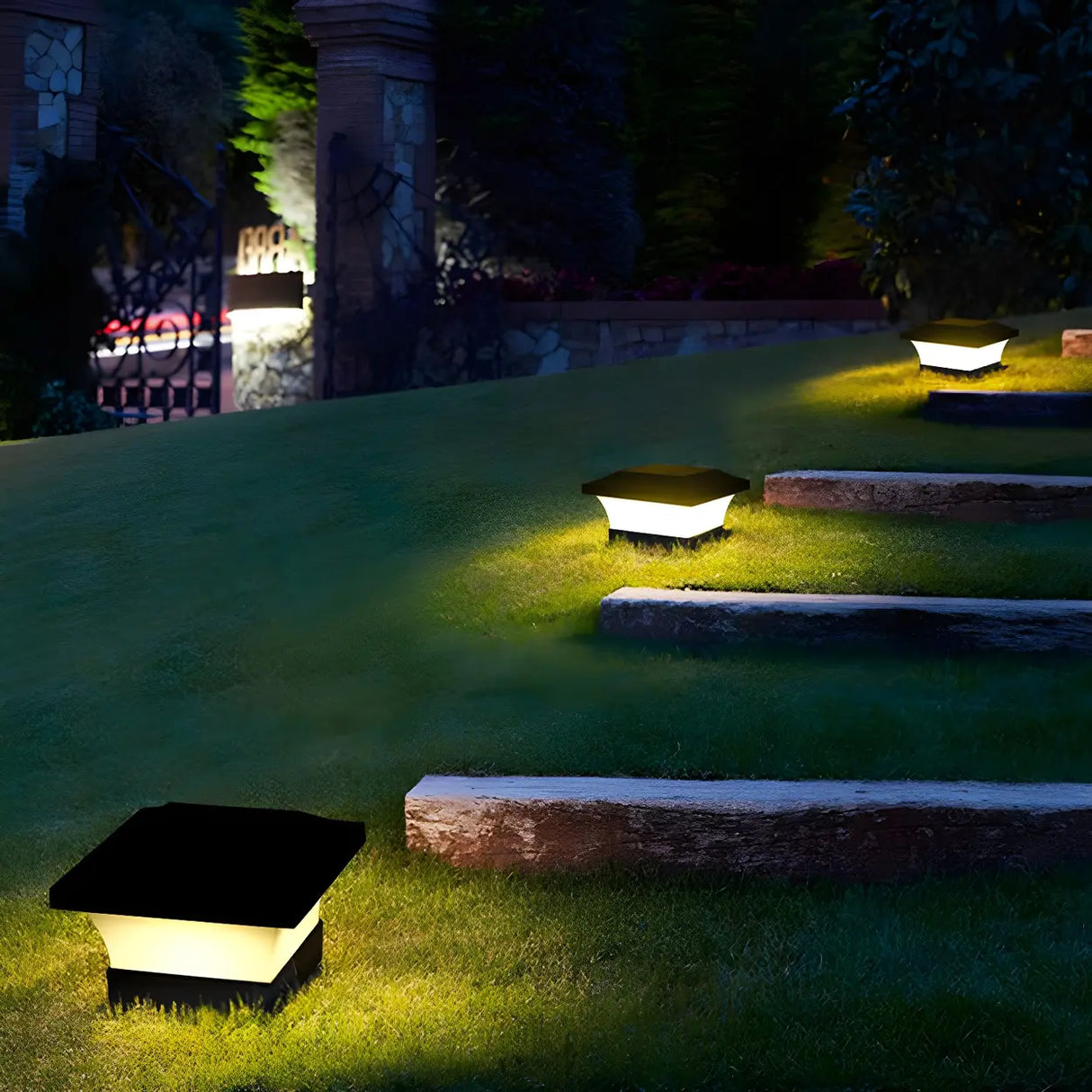 Black Modern Hexagonal Geometric LED Outdoor Lamp Image - 3