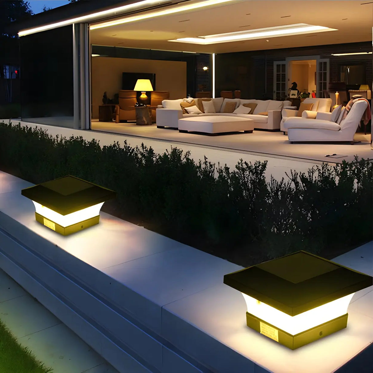 Black Modern Hexagonal Geometric LED Outdoor Lamp Image - 4