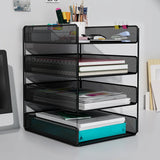 Black Modern Iron Mesh Desktop Organizer Bookcases Image - 5