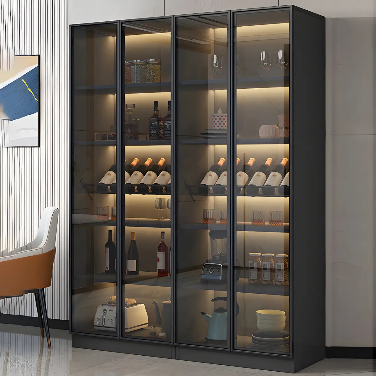 Black Modern Large Stackable Freestanding Wine Cabinet Image - 1