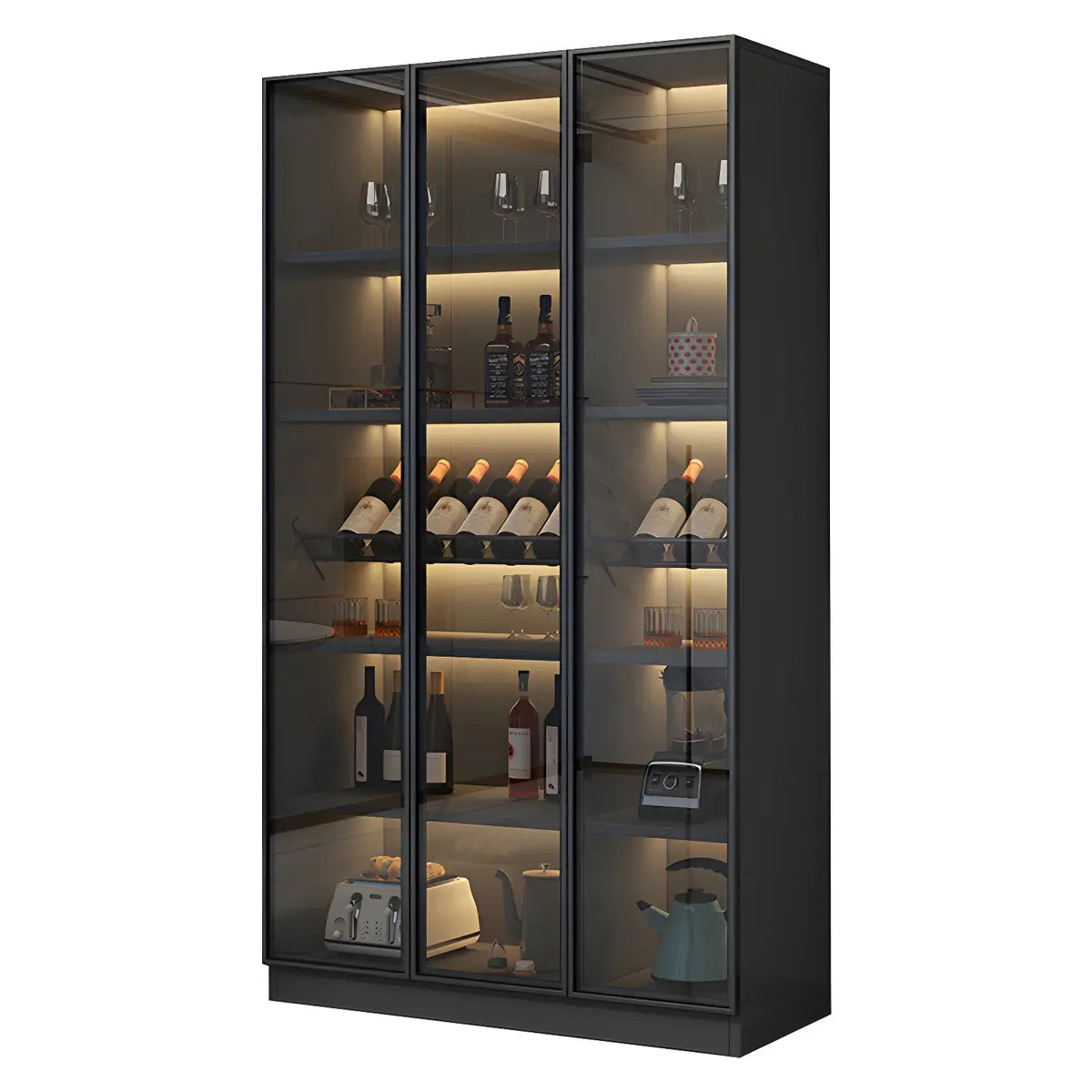 Black Modern Large Stackable Freestanding Wine Cabinet Image - 10