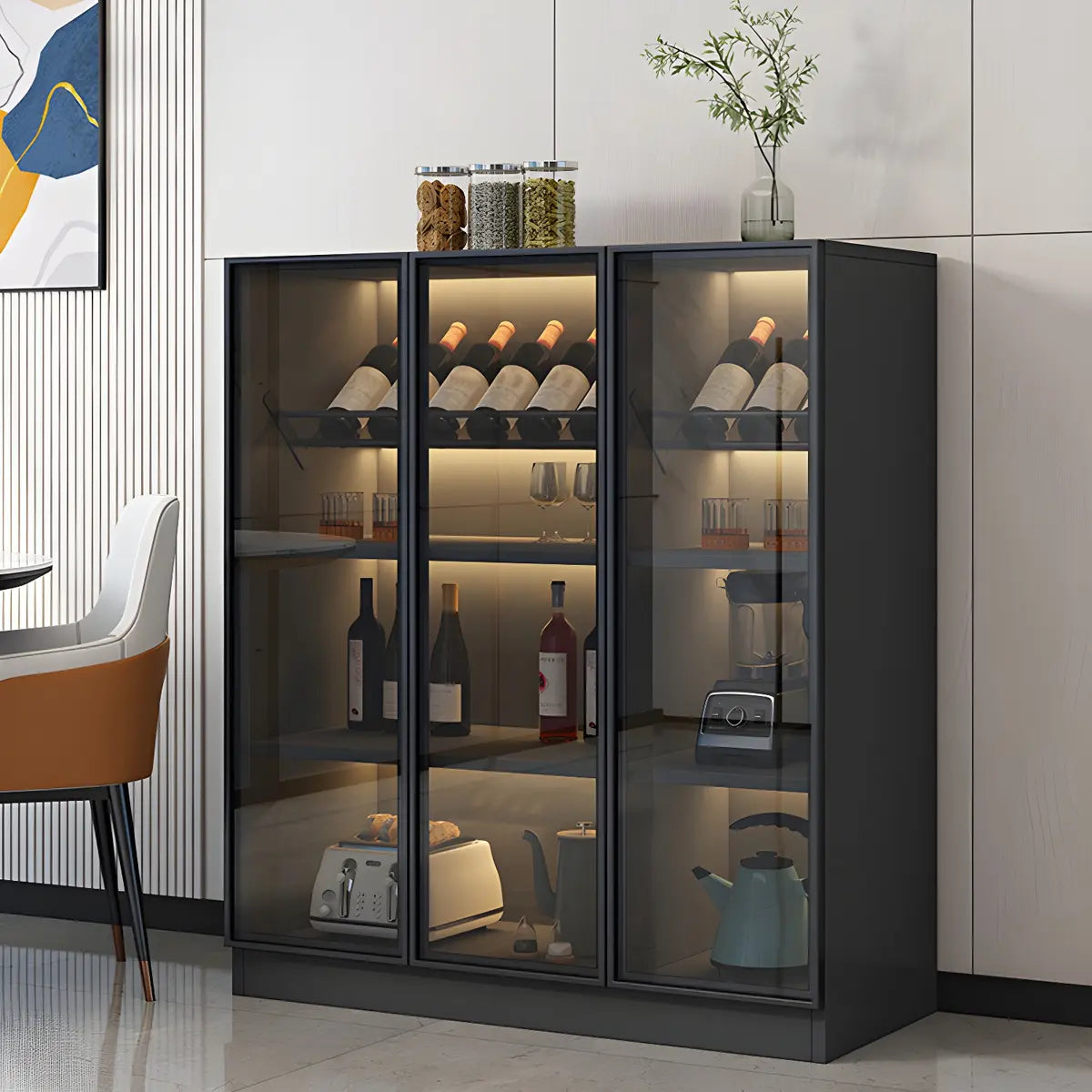 Black Modern Large Stackable Freestanding Wine Cabinet Image - 14