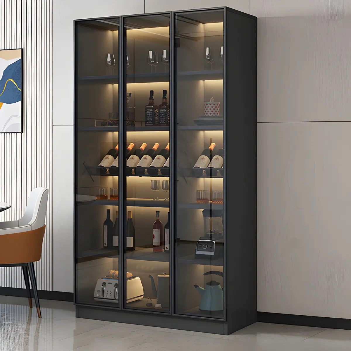 Black Modern Large Stackable Freestanding Wine Cabinet Image - 2