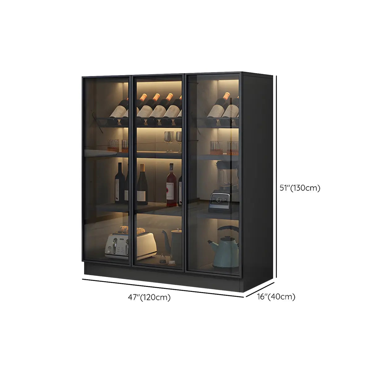 Black Modern Large Stackable Freestanding Wine Cabinet Image - 20