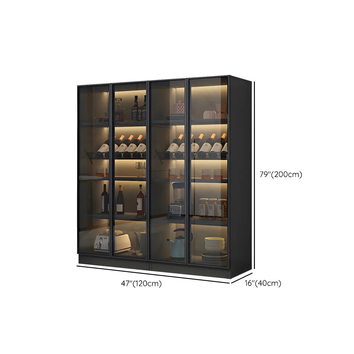 Black Modern Large Stackable Freestanding Wine Cabinet Image - 29