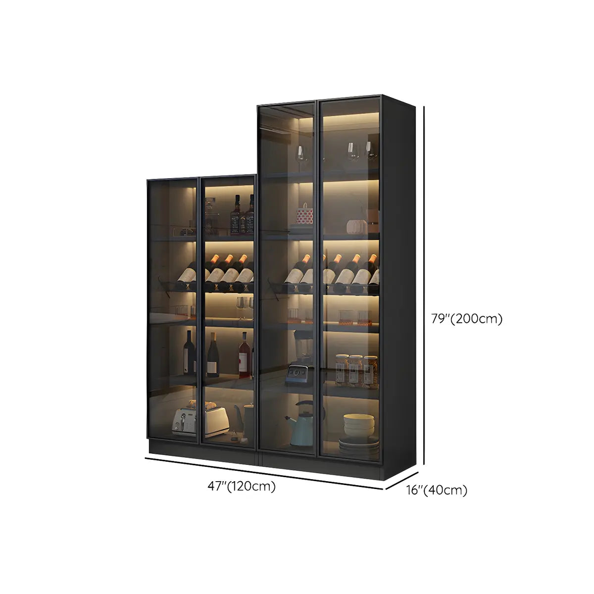 Black Modern Large Stackable Freestanding Wine Cabinet Image - 30