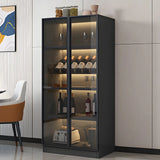 Black Modern Large Stackable Freestanding Wine Cabinet Image - 6