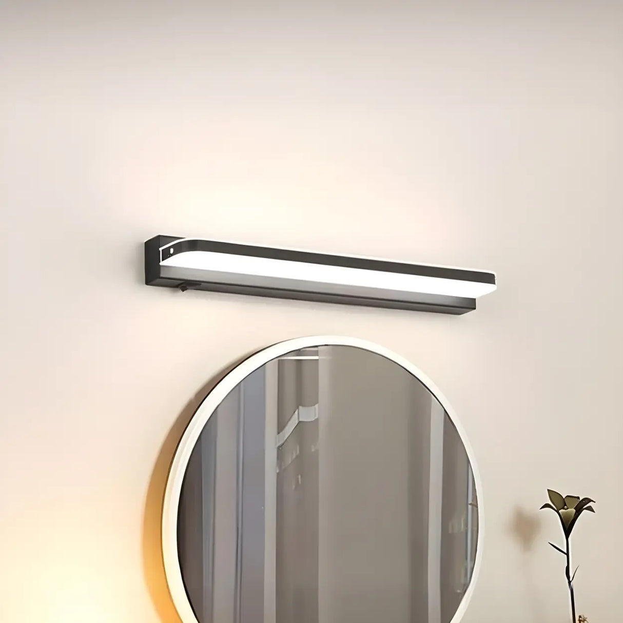 Black Modern Linear Metal Mirror Vanity LED Light Image - 16