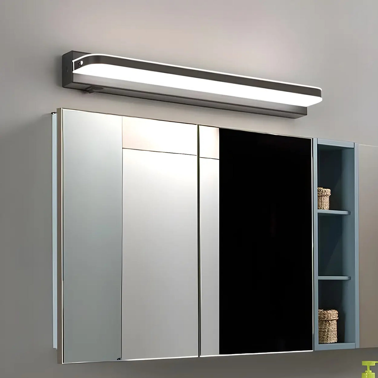 Black Modern Linear Metal Mirror Vanity LED Light Image - 4