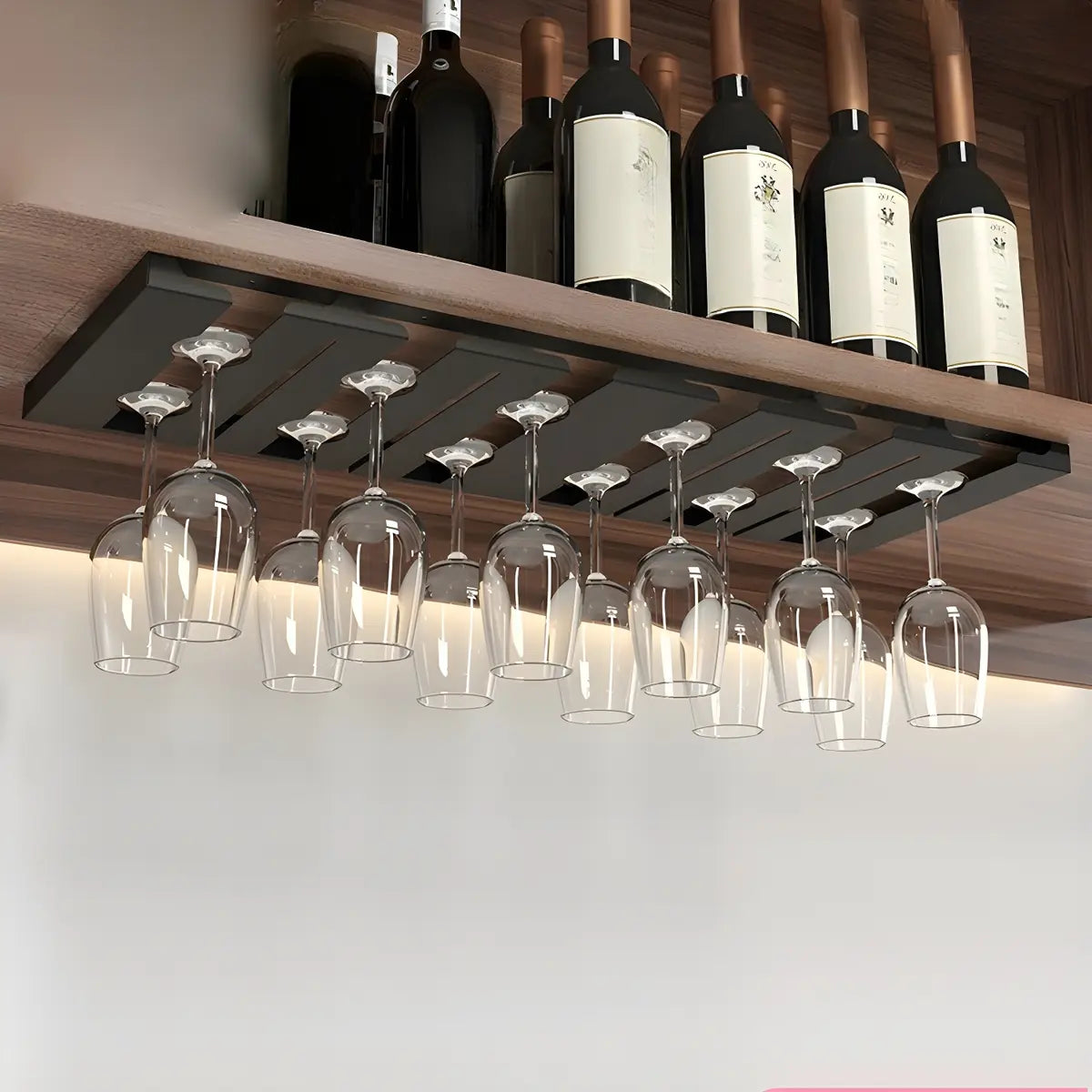 Black Modern Metal Hanging Wine Glass Rack Stemware Holder Image - 3