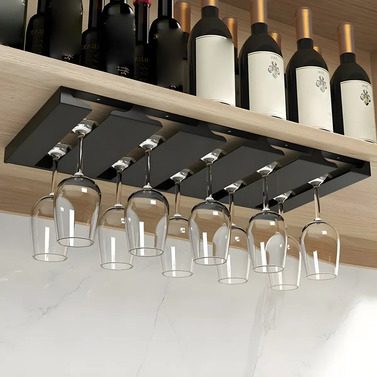 Black Modern Metal Hanging Wine Glass Rack Stemware Holder Image - 8