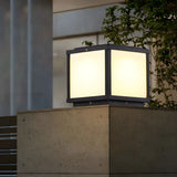 Black Modern Minimalist Cube Metal Outdoor Post Light Image - 1