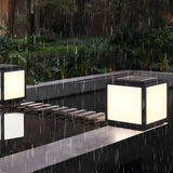 Black Modern Minimalist Cube Metal Outdoor Post Light Image - 2