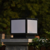 Black Modern Minimalist Cube Metal Outdoor Post Light Image - 3