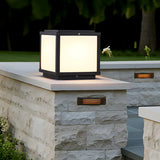 Black Modern Minimalist Cube Metal Outdoor Post Light Image - 4