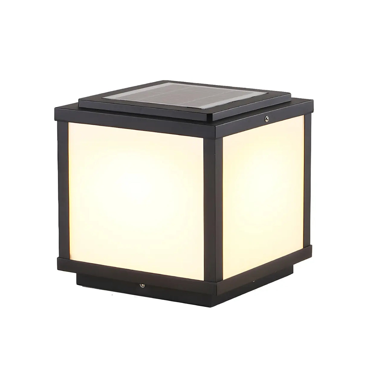 Black Modern Minimalist Cube Metal Outdoor Post Light Image - 5