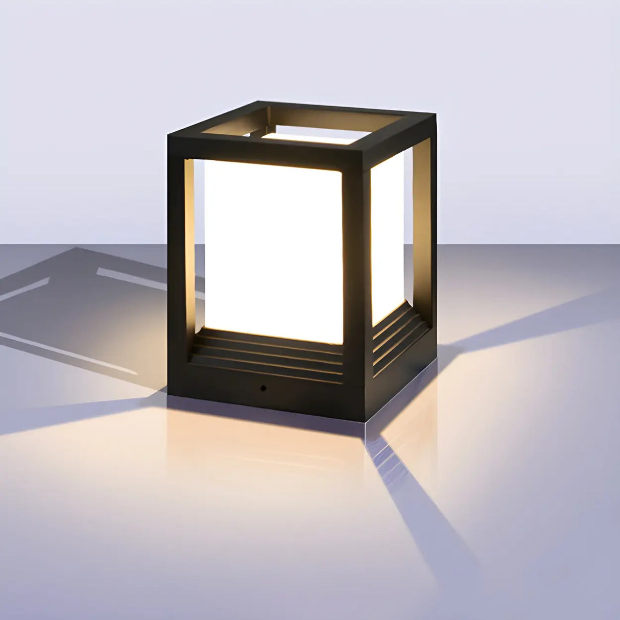 Black Modern Minimalist Cube Metal Outdoor Table Lamp Image - 7