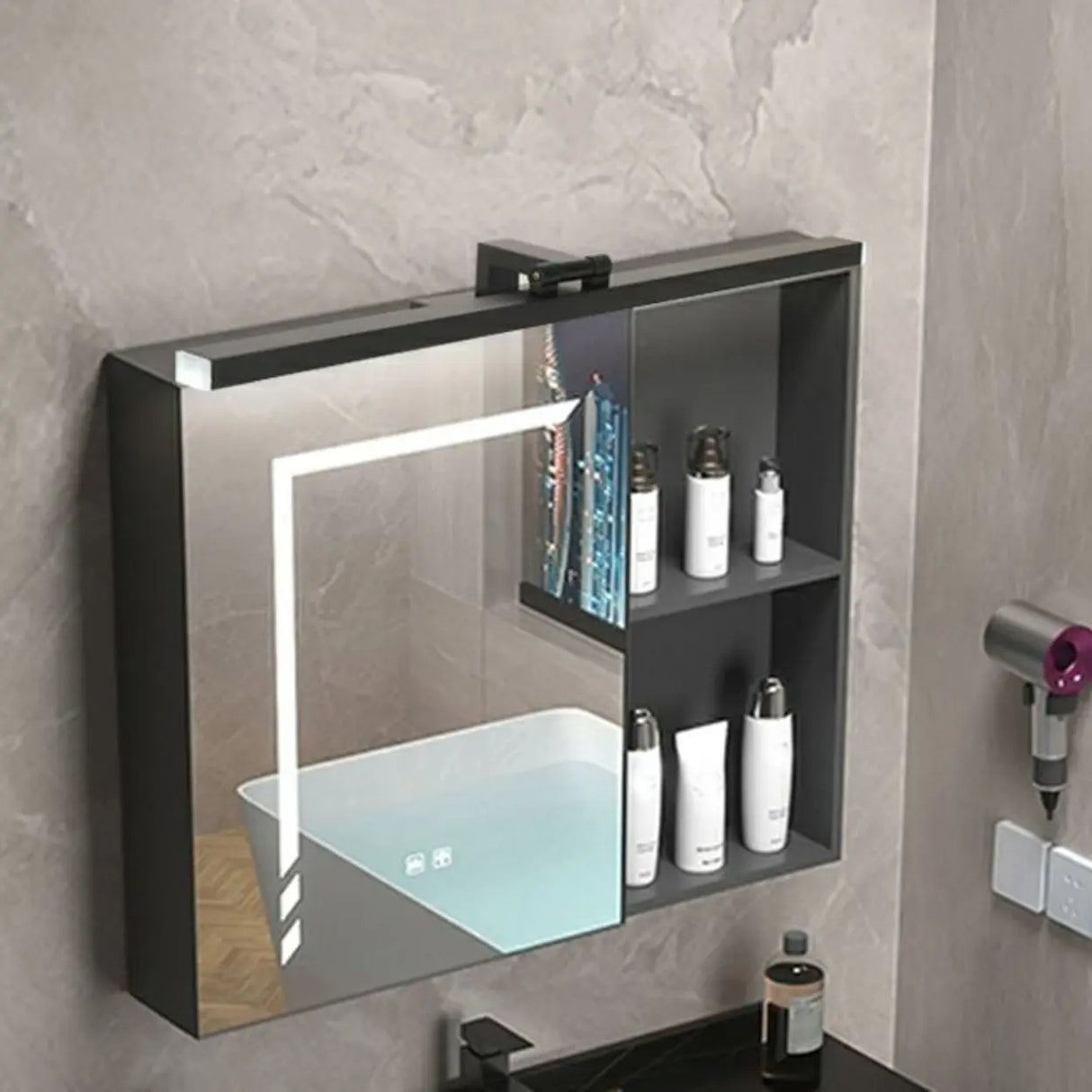 Black Modern Rectangular LED Mirror Vanity Light Image - 1