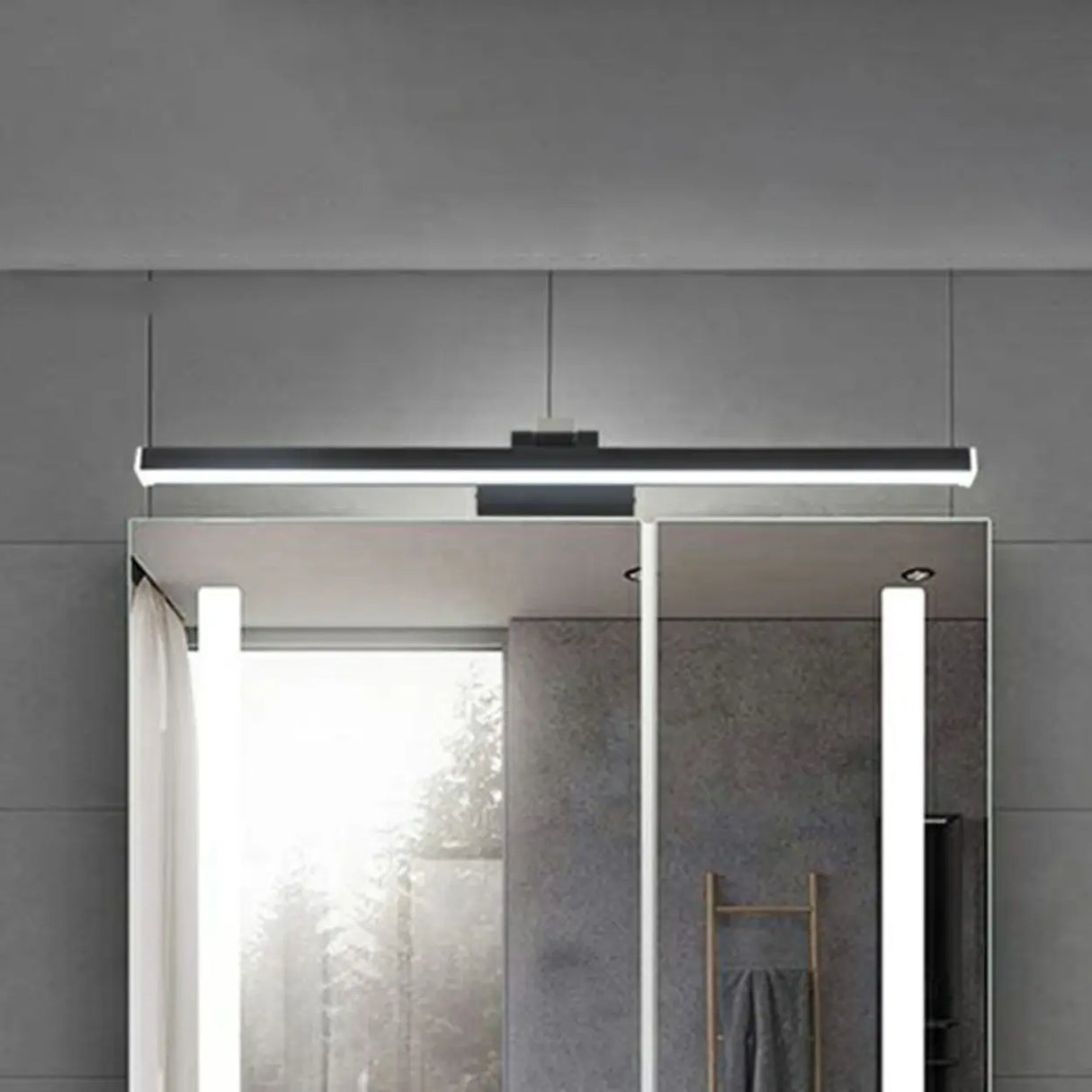 Black Modern Rectangular LED Mirror Vanity Light Image - 10