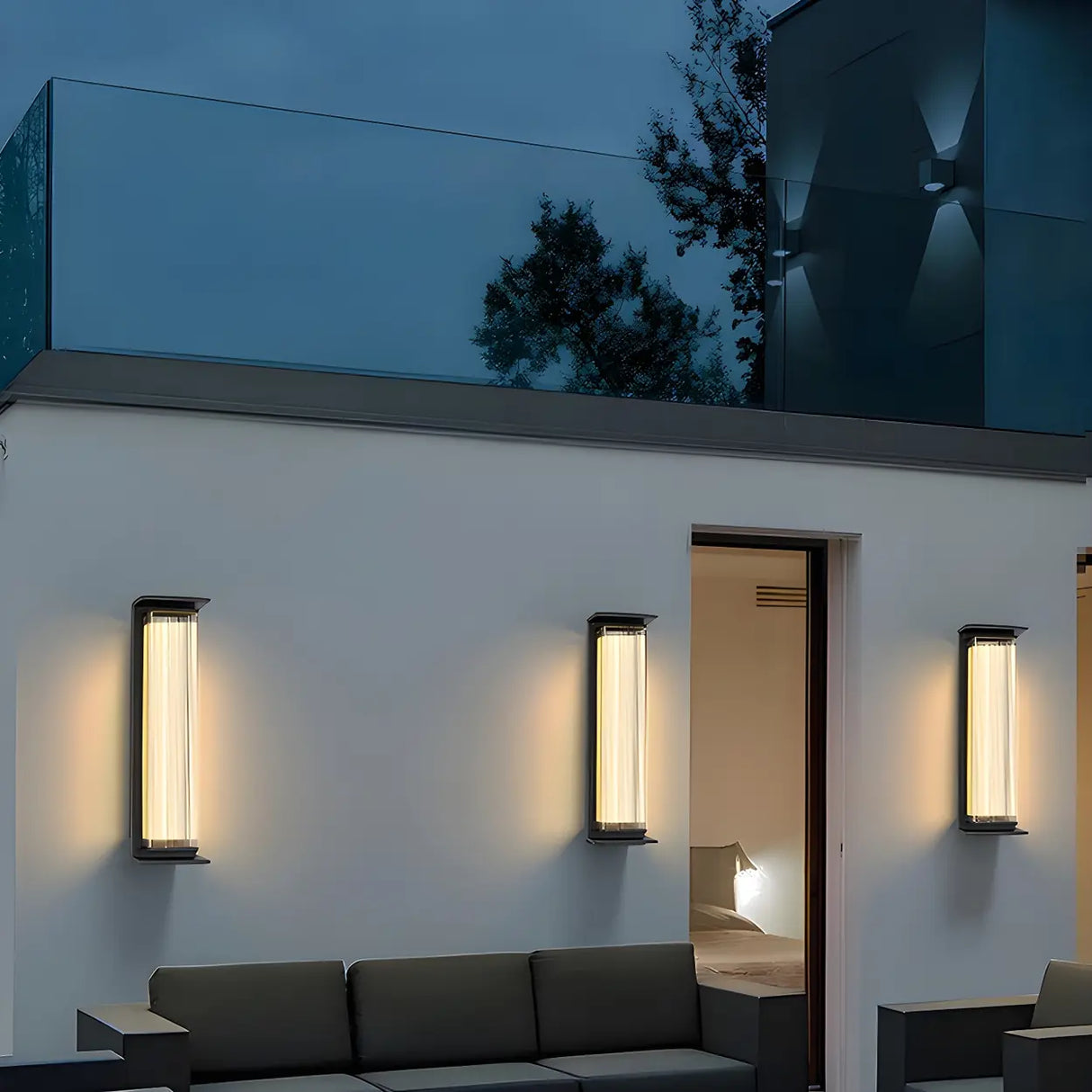 Black Modern Rectangular Steel Outdoor Wall Light Image - 18