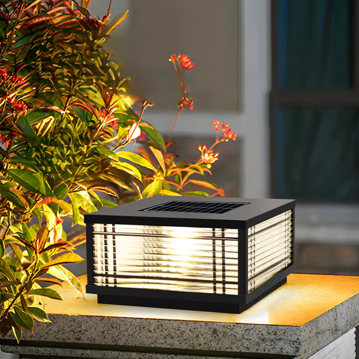 Black Modern Simple Square Solar Outdoor Table Lamp Image - 6