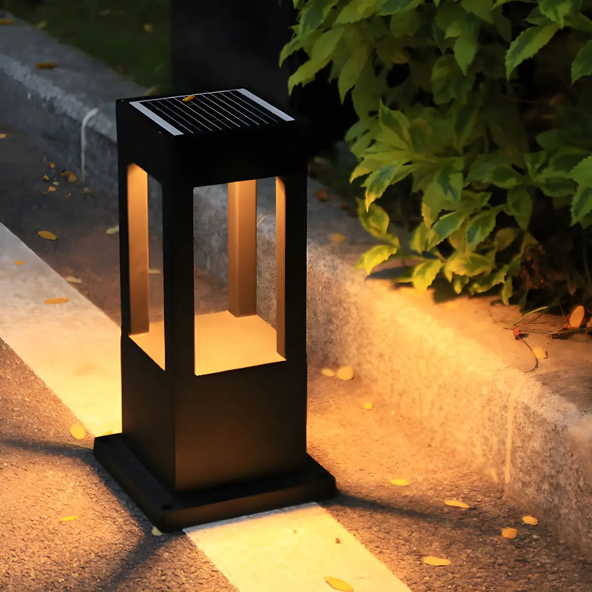 Black Modern Solar LED Black Outdoor Pathway Lamp Image - 11