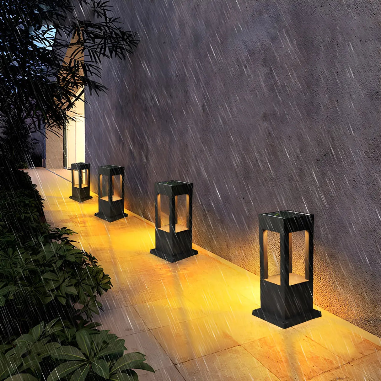 Black Modern Solar LED Black Outdoor Pathway Lamp Image - 5