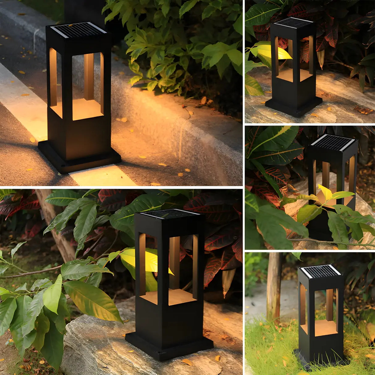 Black Modern Solar LED Black Outdoor Pathway Lamp Image - 6