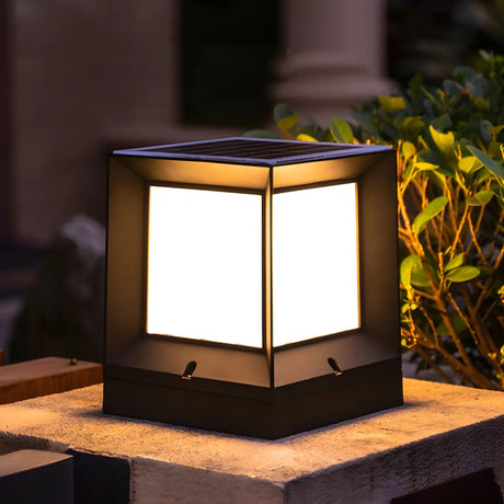 Black Modern Square Solar Garden Waterproof Post Light Image - 1