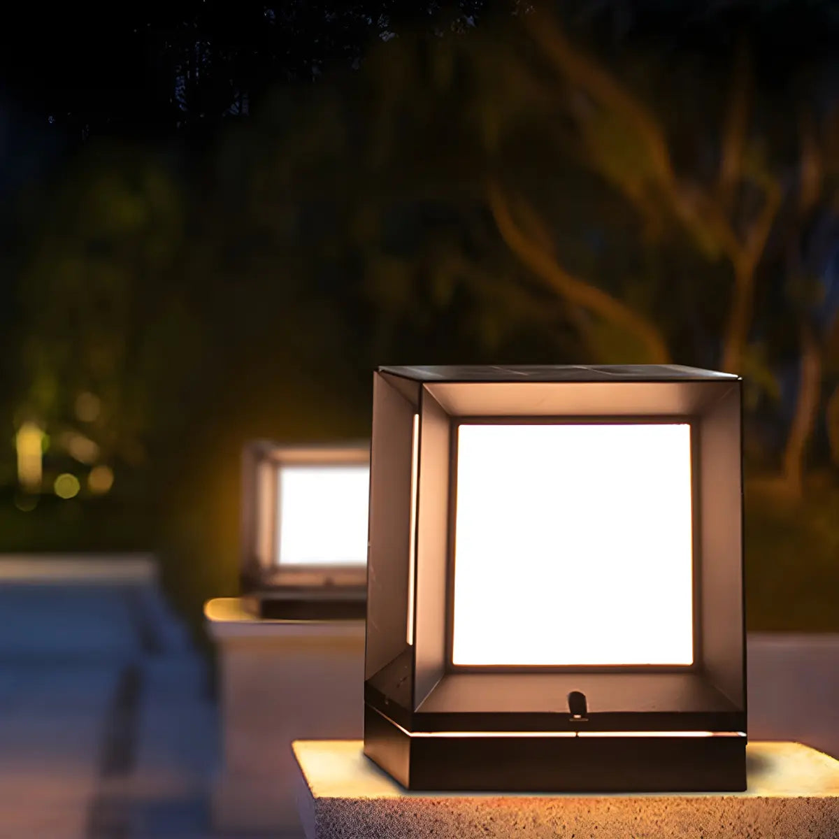 Black Modern Square Solar Garden Waterproof Post Light Image - 11