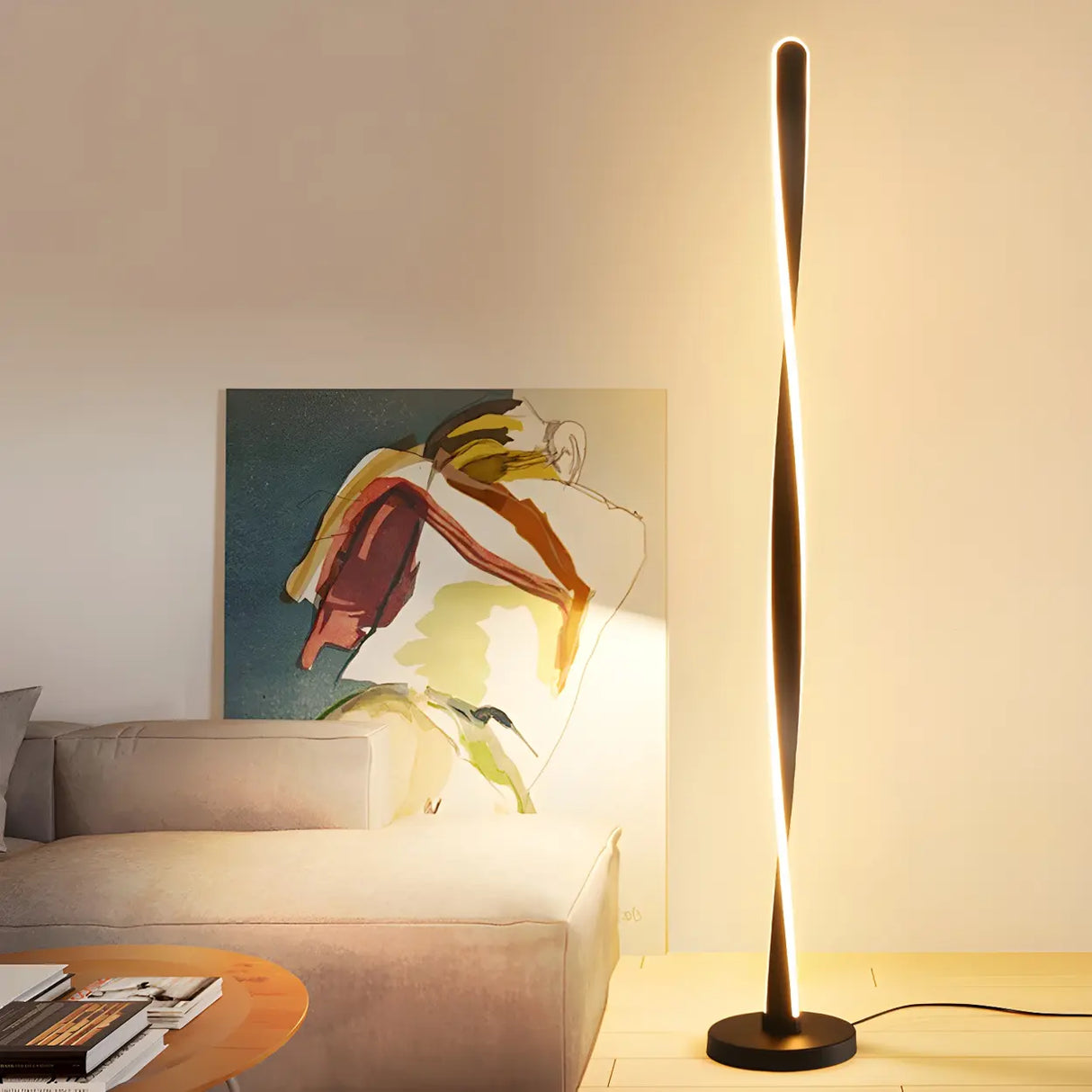 Black Modern Twist Metal Floor Lamp with Foot Switch Image - 14