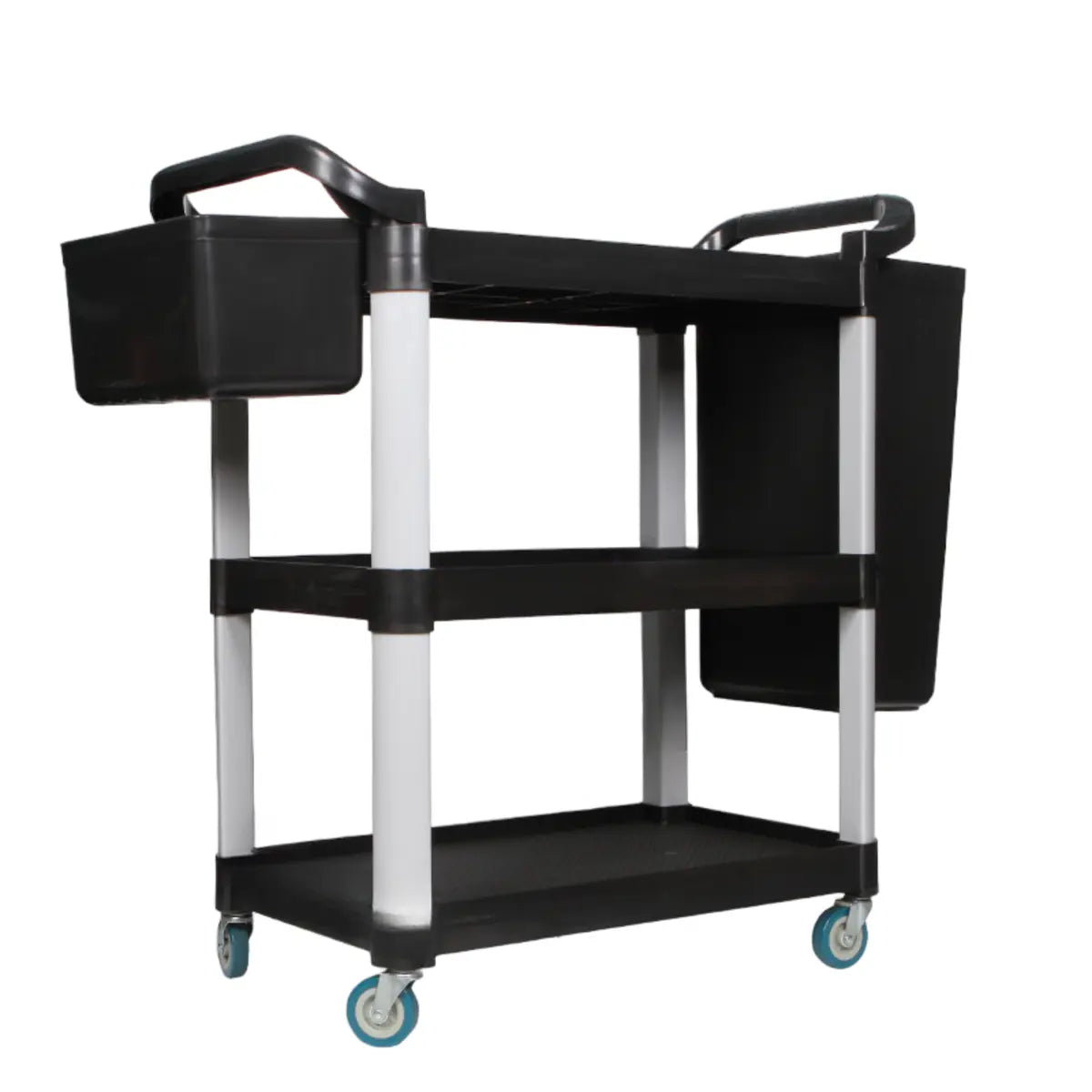 Black Movable Utility Cart with Two Hanging Buckets Image - 1