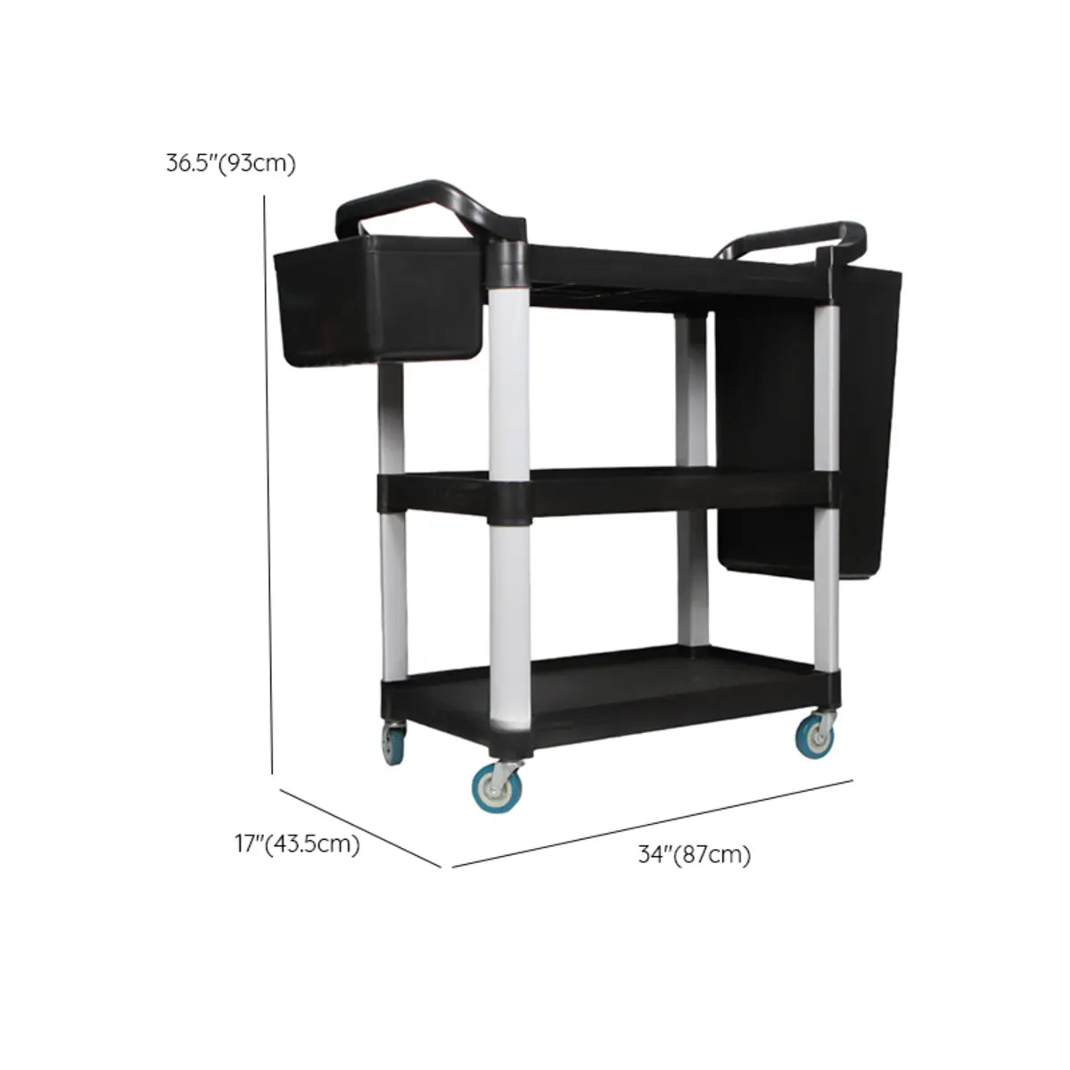 Black Movable Utility Cart with Two Hanging Buckets Image - 15