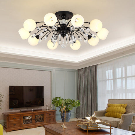 Black Multi-Globe Glass Semi-Flush Mount Ceiling Light Image - 2