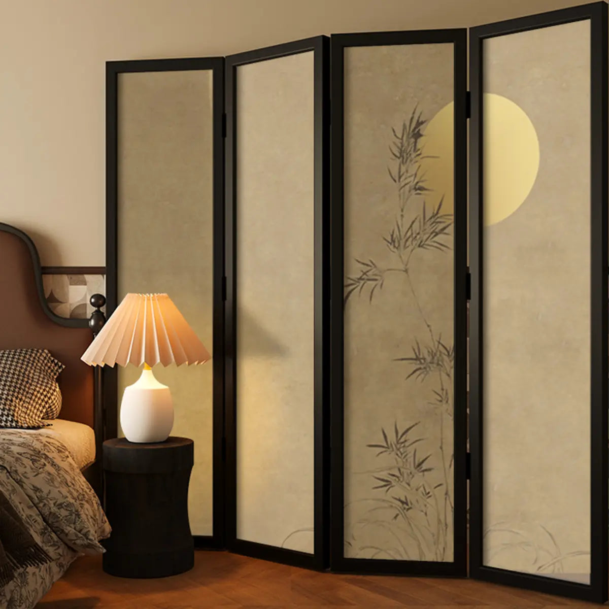 Black Oriental Wooden Artistic Folding Room Divider Image - 6