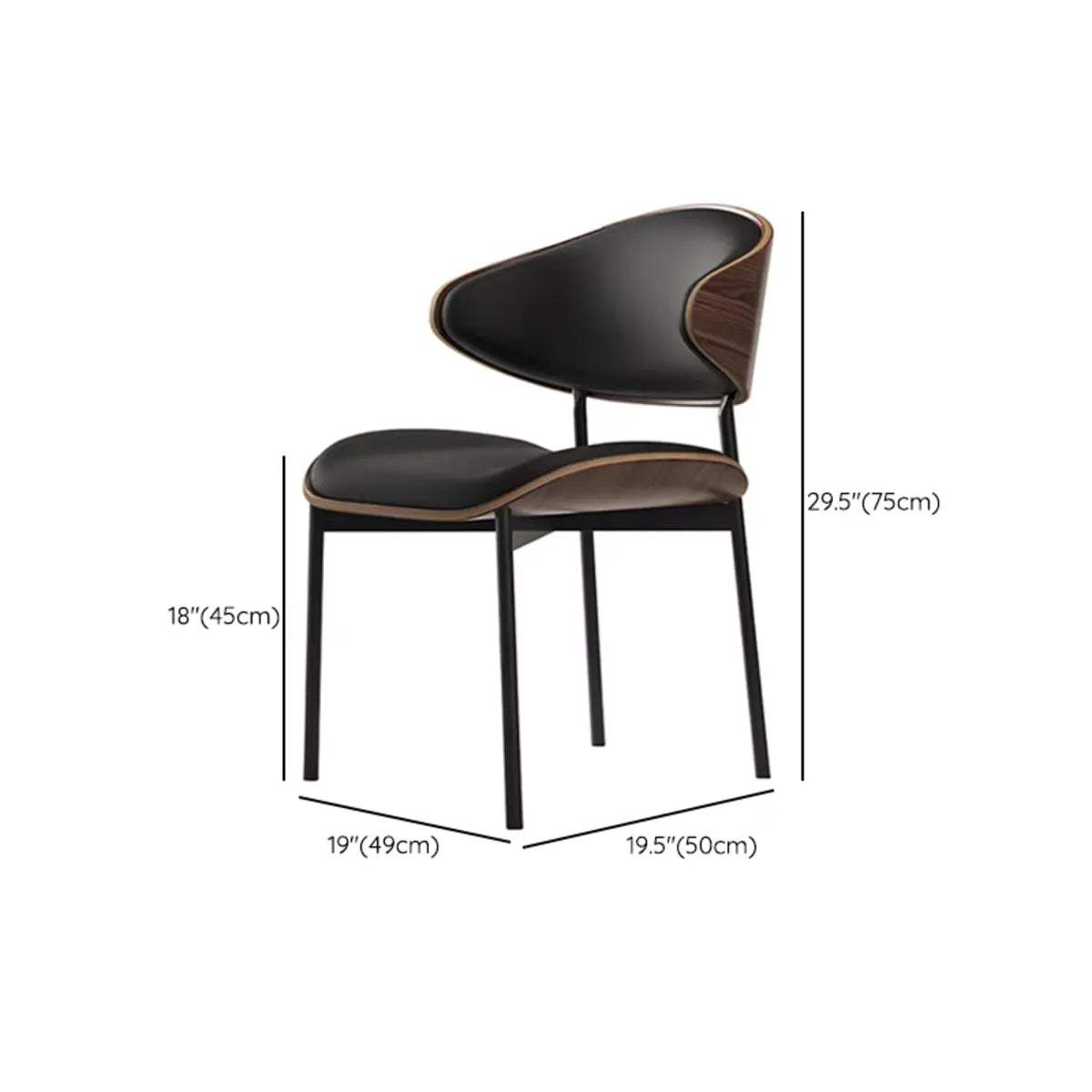 Black Oval Faux Leather Curved Back Metal Dining Chair 