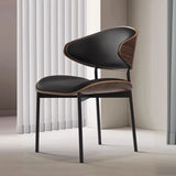 Black Oval Faux Leather Curved Back Metal Dining Chair Image - 2