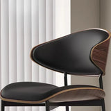 Black Oval Faux Leather Curved Back Metal Dining Chair Image - 5