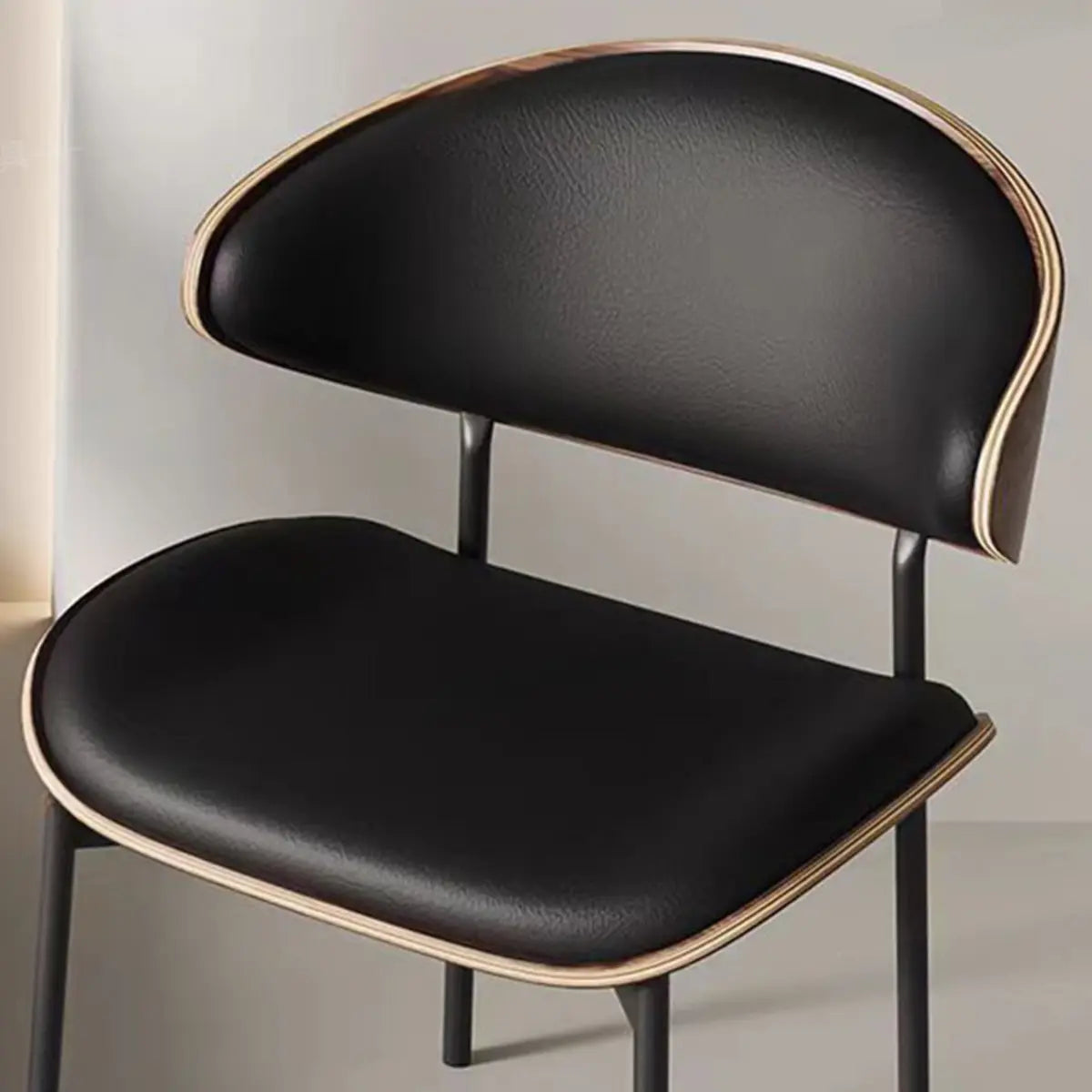 Black Oval Faux Leather Curved Back Metal Dining Chair Image - 7