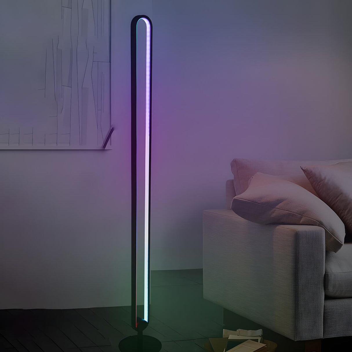 Black Oval Modern Color-Changing LED Floor Lamp Image - 3