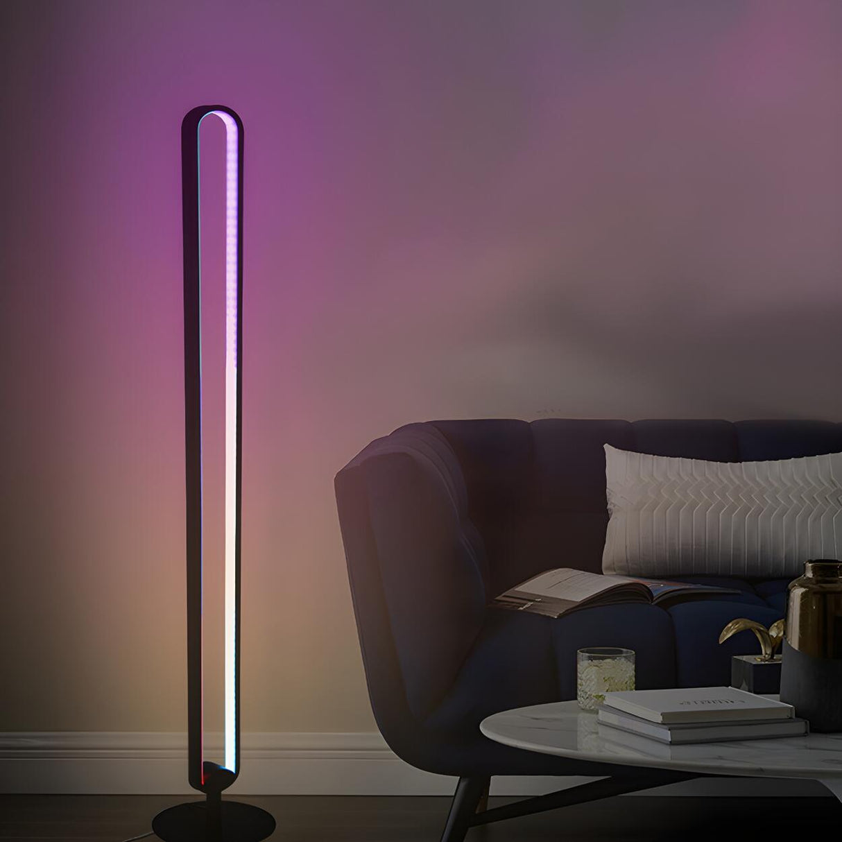 Black Oval Modern Color-Changing LED Floor Lamp Image - 4